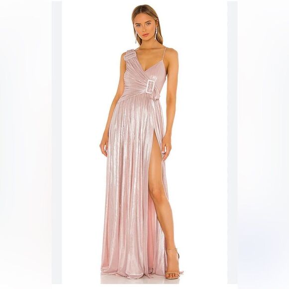 Retrofete Natalie Dress in Baby Pink Metallic maxi gown flowy FWRD Revolve M - Picture 1 of 14